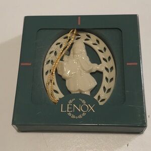 Vintage LENOX Porcelain Ornament - Christmas Girl Caroler w gold tassel in box
